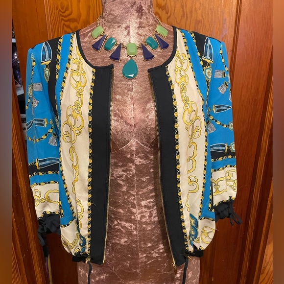 CACHÉ blue & white nautical chain print jacket L - Picture 1 of 9